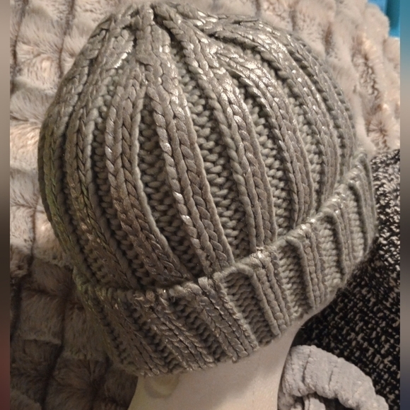 H&M Divided NWOT OSFM Silver metallic beanie - Picture 6 of 7